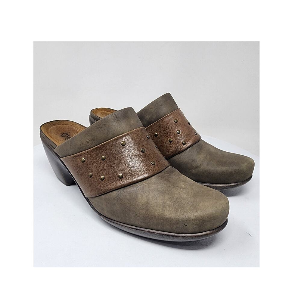 NAOT Eden Appeal Clogs Women EU41/10 Studded Brown Leather & Taupe Comfort Shoes
